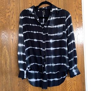 Black and white tie dye button down blouse